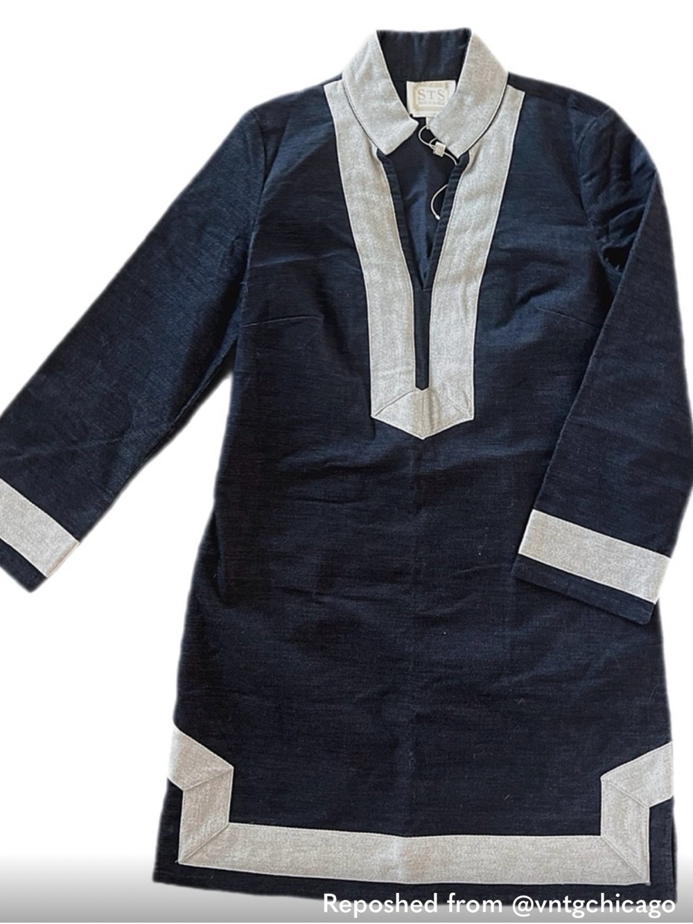 Sail to Sable Navy Tunic Dress with White Trim